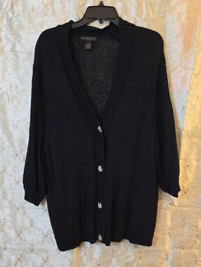 Preswick & Moore Black Button-Front Oversized Cardigan